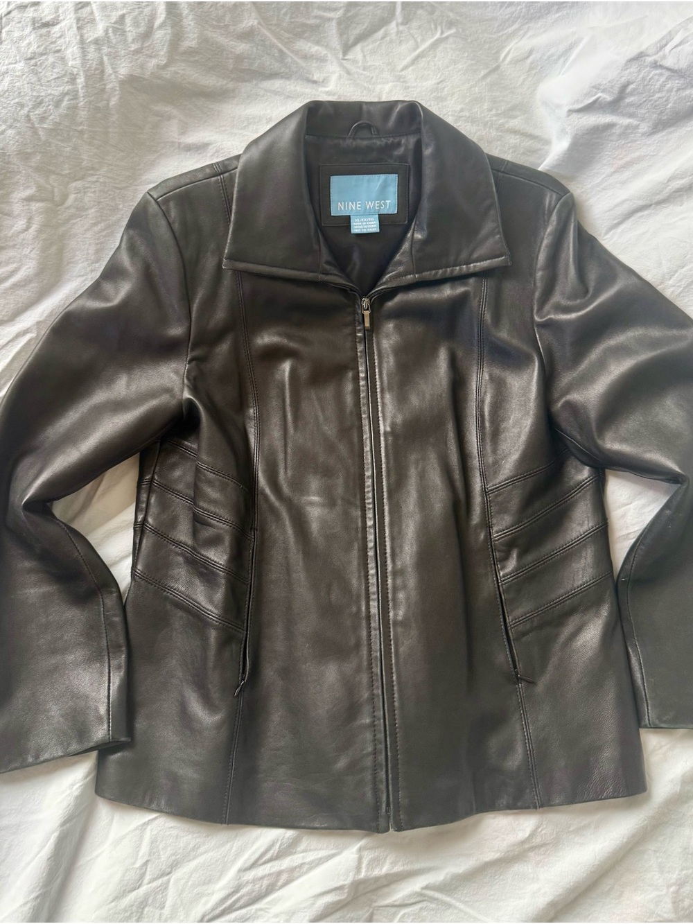 Nine West Black Smooth Leather Zip Jacket
